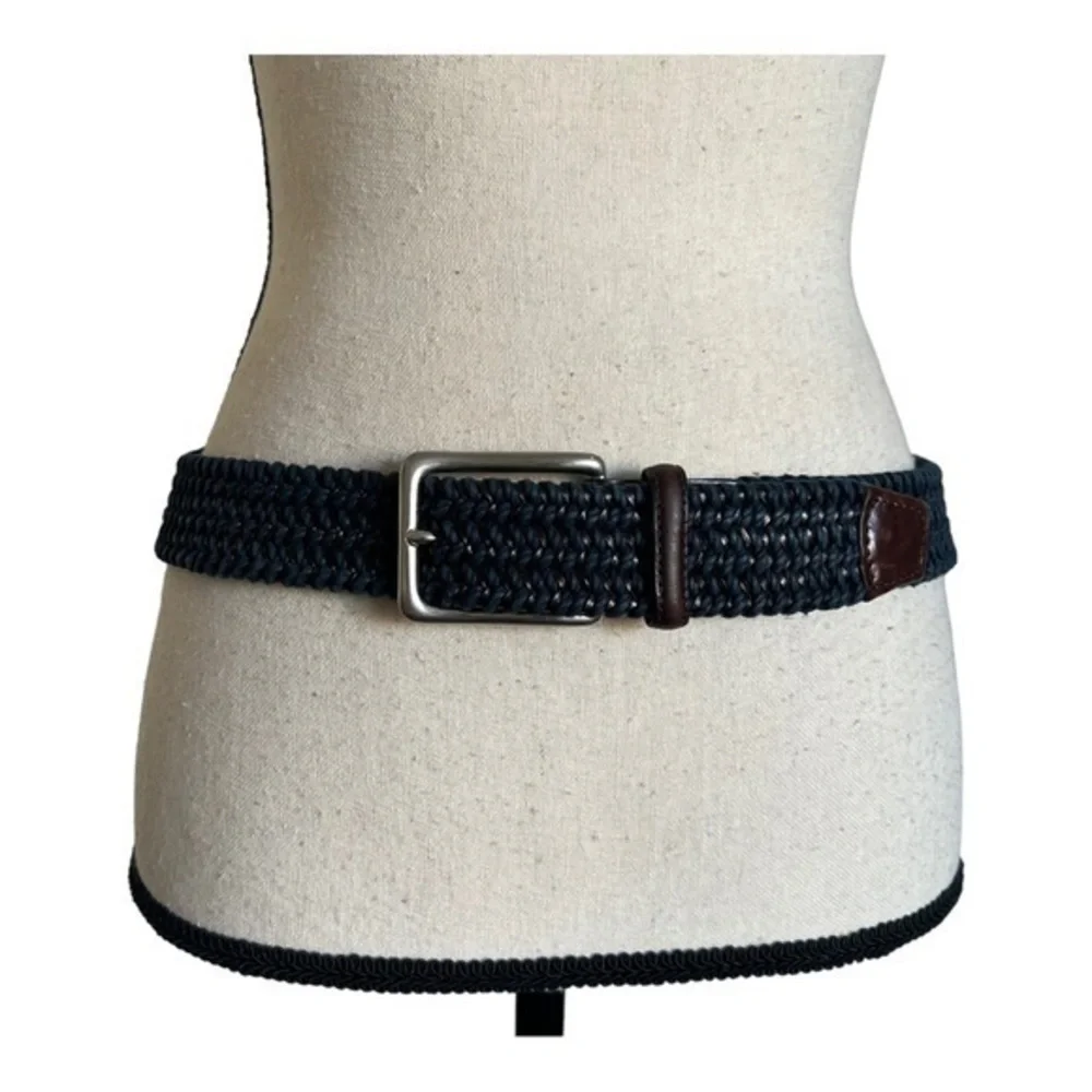 Torino Men Woven & Leather Belt In Navy/Brown